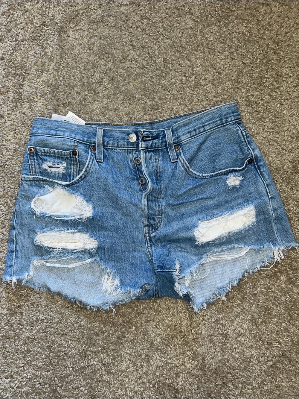 Levi's 501 Light Blue Distressed Denim Cutoff Shorts